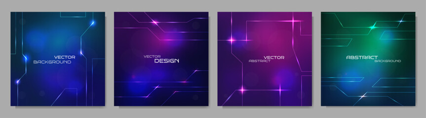 Vector illustration. Software programming concept. Glowing lines and dots. Digital data. Technological background. Design for social media template, web banner. Blur geometric composition