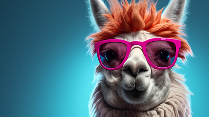 Fototapeta premium Close-up of a camel wearing sunglasses, cool atmosphere