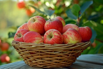 Naklejka na ściany i meble Farm apple basket. Harvest food. Generate Ai