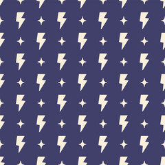 Lightnings seamless pattern. A repeating thunder sign on a dark blue background.