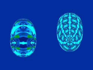 Easter eggs - abstract graphics with flowers of crocuses, 3D effect and blue color. Topics: Easter decorations, tradition, illustration, card, spring flora motifs, flowering, nature, holiday season