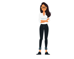 Woman, girl, standing and smiling full-length illustration, flat illustration, user interface illustration, isolated on a white background. 