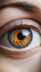 Fototapeta premium Close-up of a striking human eye with detailed iris Generative AI image