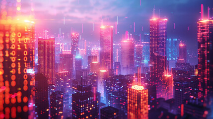 Futuristic cityscape with towering skyscrapers, represents a different sector of the economy - finance, technology, manufacturing