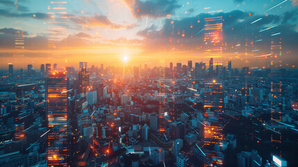 City lights at sunset - urban skyline