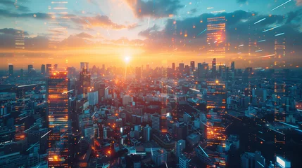 Foto op Plexiglas City lights at sunset - urban skyline © 4memorize