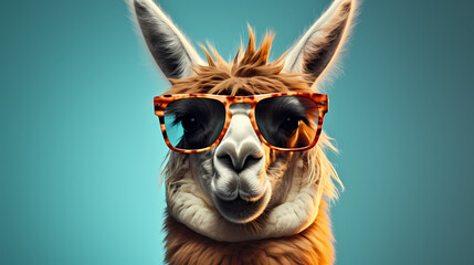 Obraz premium A stylish llama wearing sunglasses against a vibrant background
