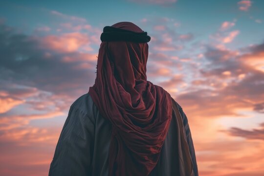 Arab man sky. Camp desert. Generate Ai