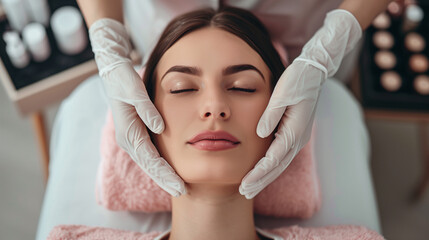 Fototapeta na wymiar A woman receiving facial massage 