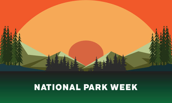 National Park Week design with landscape of nature such as mountain, forest and jungle. Vector illustration