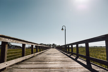 Boardwalk on a sunny summer day at Shem Creek in Mount Pleasant near Charleston