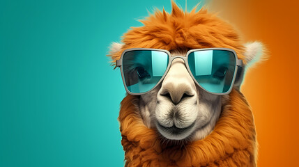 Close up portrait of camel against vibrant background