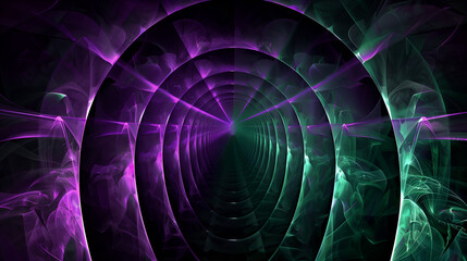abstract purple and green arches, symmetrical grid background, 3d render fractal