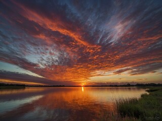 sunset over the river background