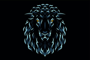 Black Sheep Head Line Art Vector