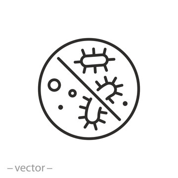 protection against bacteria icon, antibacterial property, stop virus, thin line symbol - editable stroke vector illustration