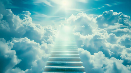 Fototapeta premium Stairway to heaven in heavenly concept. Stairway to paradise