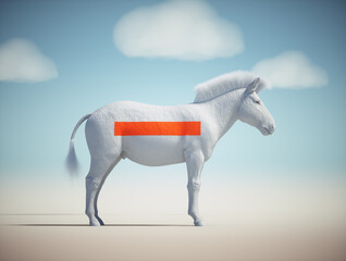 White zebra without texture and a red label.