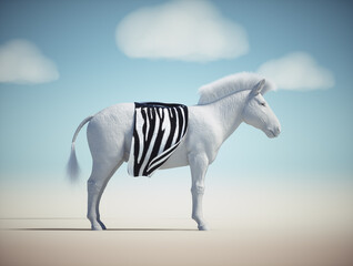 White zebra without texture and a scarf.