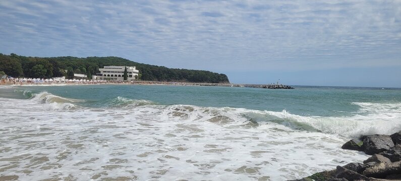 The Black Sea and the Perla Hotel in Primorsk, Bulgaria