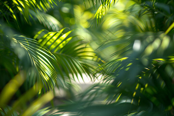 defocused vibrant green palm tree leaves background (1)
