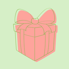 A pink box with a decorative bow on top sits on a flat surface. The box is hand painted with a doodle design, adding a whimsical touch to the overall appearance