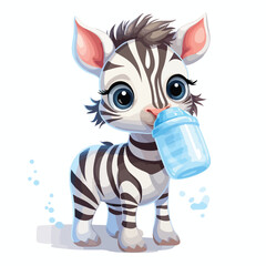 Fototapeta na wymiar Baby Zebra with Baby Bottle Clipart isolated
