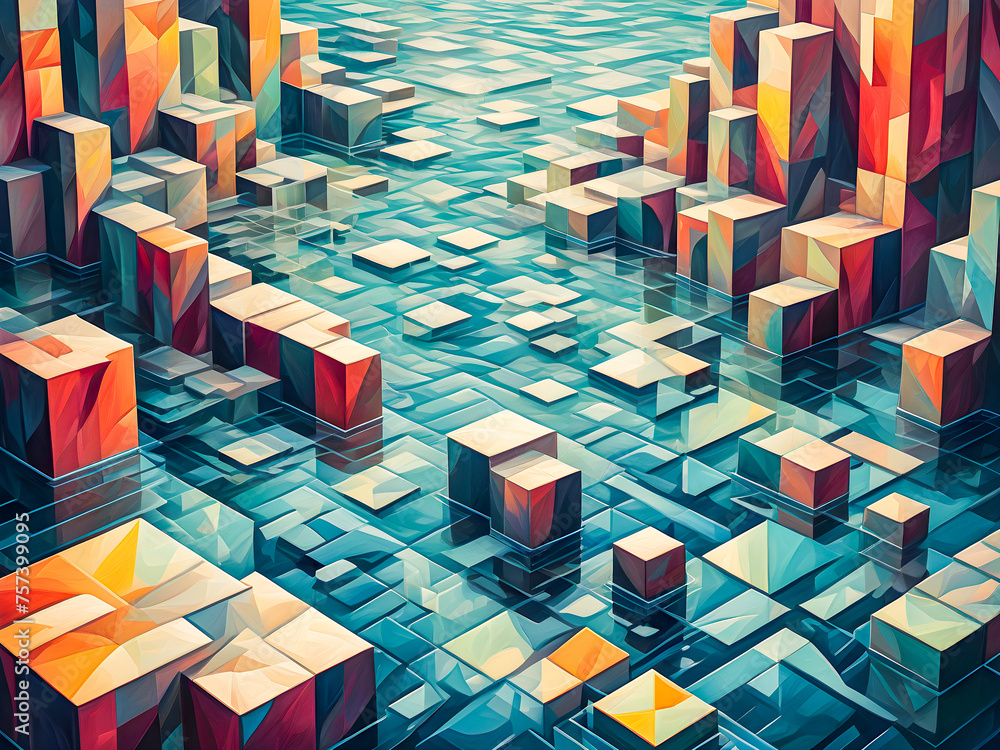 Aufkleber abstract geometric background with cubes and rectangles.