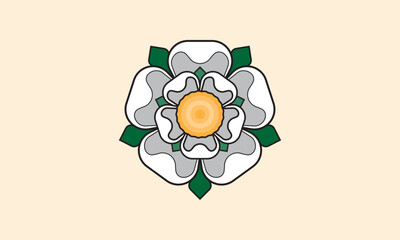 White Rose of York Flat Vector Illustration