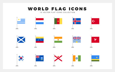 15 World Flags Pole. icons Pack. vector illustration.