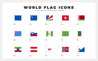 15 World Flags Pole. icons Pack. vector illustration.