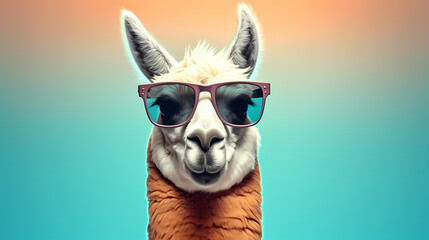 Creative animal concept, camel wearing sunglasses visor - obrazy, fototapety, plakaty