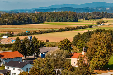 Autumn or indian summer view with a chapel near Winzer, Danube, Deggendorf, Bavaria, Germany