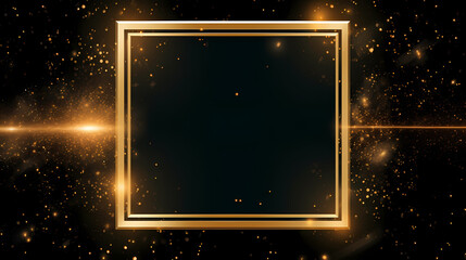Obraz premium Black background decorated with dazzling empty golden rectangular frame