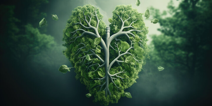 Green heart from branches of green trees against the backdrop of the beautiful nature of the forest. The concept of preserving the ecology of the planet, the environment, cleanliness. - Powered by Adobe