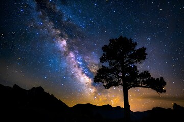 Starry Night Over Rockies: Milky Way's Gleam Meets Mountain Silhouettes in Celestial Harmony