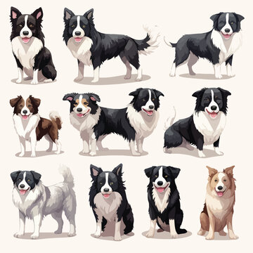 Border Collies Clipart isolated on white background
