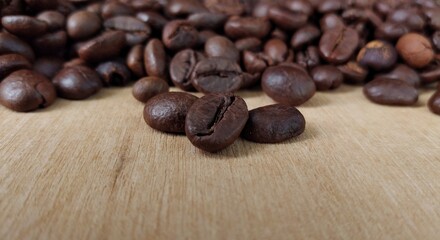 Coffee beans background. Close up of roasted coffee beans.