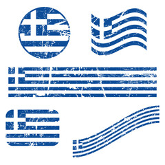 Greece flag set, grunge flags, isolated on white background, vector illustration.