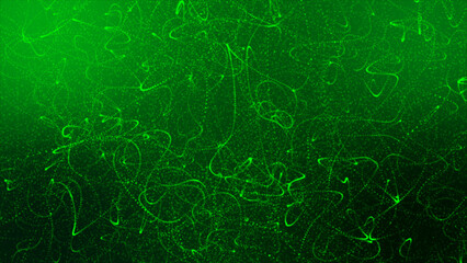 Abstract green particle with a distorted and floating line background. Green dot lines swirling to fit the presentation's theme