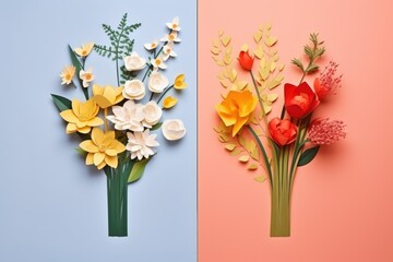 Obraz premium bouquet of flowers cut out of paper. Postcard. Children's craft