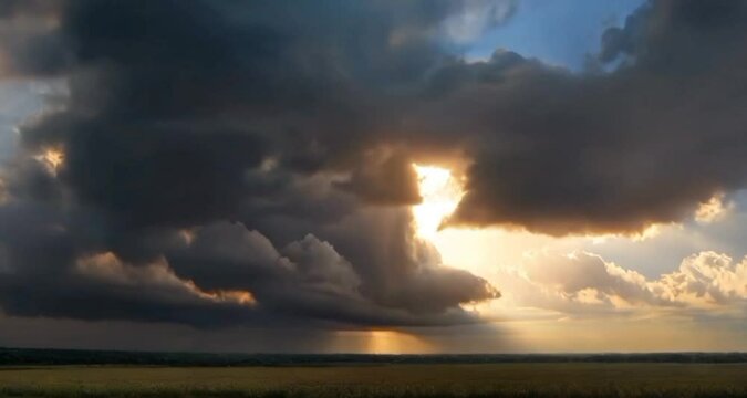 generative ai Sunset shoot through dark time lapse storm clouds (loop)