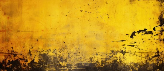A close up of a yellow wall with black spots resembles a natural landscape with grass and flowering...