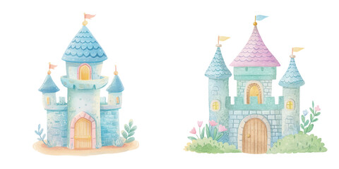 Fototapeta premium cute castle watercolour vector illustration