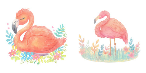 cute flamingo watercolour vector illustration