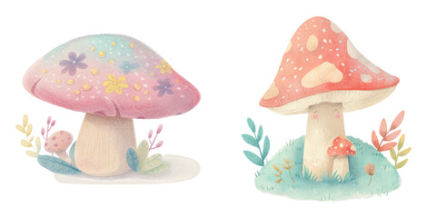 cute mushroom watercolour vector illustration