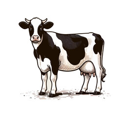 holstein friesian cattle hand drawn illustration milk cow vector