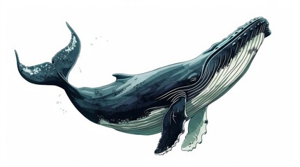 Majestic Illustration of a Big Whale in White Isolation for Artistic and Environmental Projects