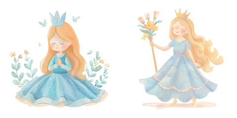 Fototapeta na wymiar cute princess watercolour vector illustration