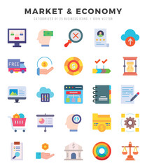 Vector Market & Economy types icon set in Flat style. vector illustration.